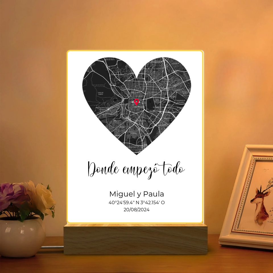 Lampada mappa personalizzata - Celebra la tua storia d'amore