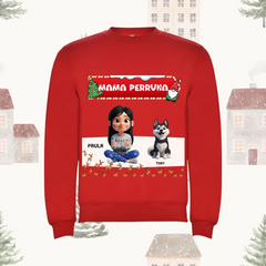 Sudadera Navideña Personalizada "Mamá y Papá Perruno" | Regalo para Dueños de Perros | Diseño Cartoon 3D con Nombre