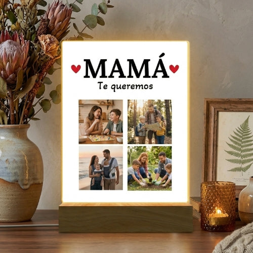 ❤️ Lámpara LED Personalizada para Mamá – Con Fotos y Frase ❤️