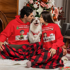 Sudadera Navideña Personalizada "Mamá y Papá Perruno" | Regalo para Dueños de Perros | Diseño Cartoon 3D con Nombre