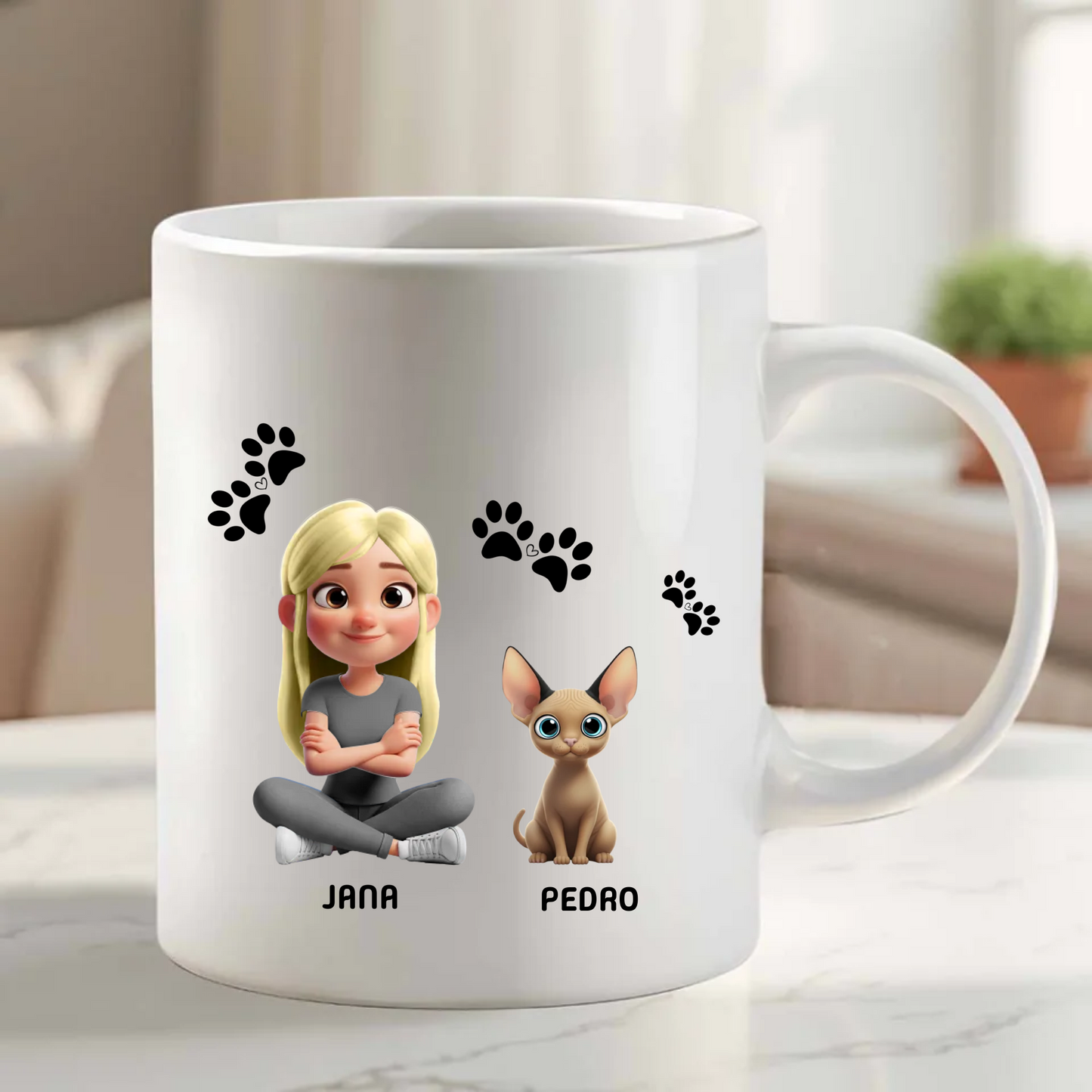 Taza Personalizada «Mi Familia Peluda» 🐶🐱 Tú + Tus Mascotas (Perros y Gatos) | Diseño Avatar 3D