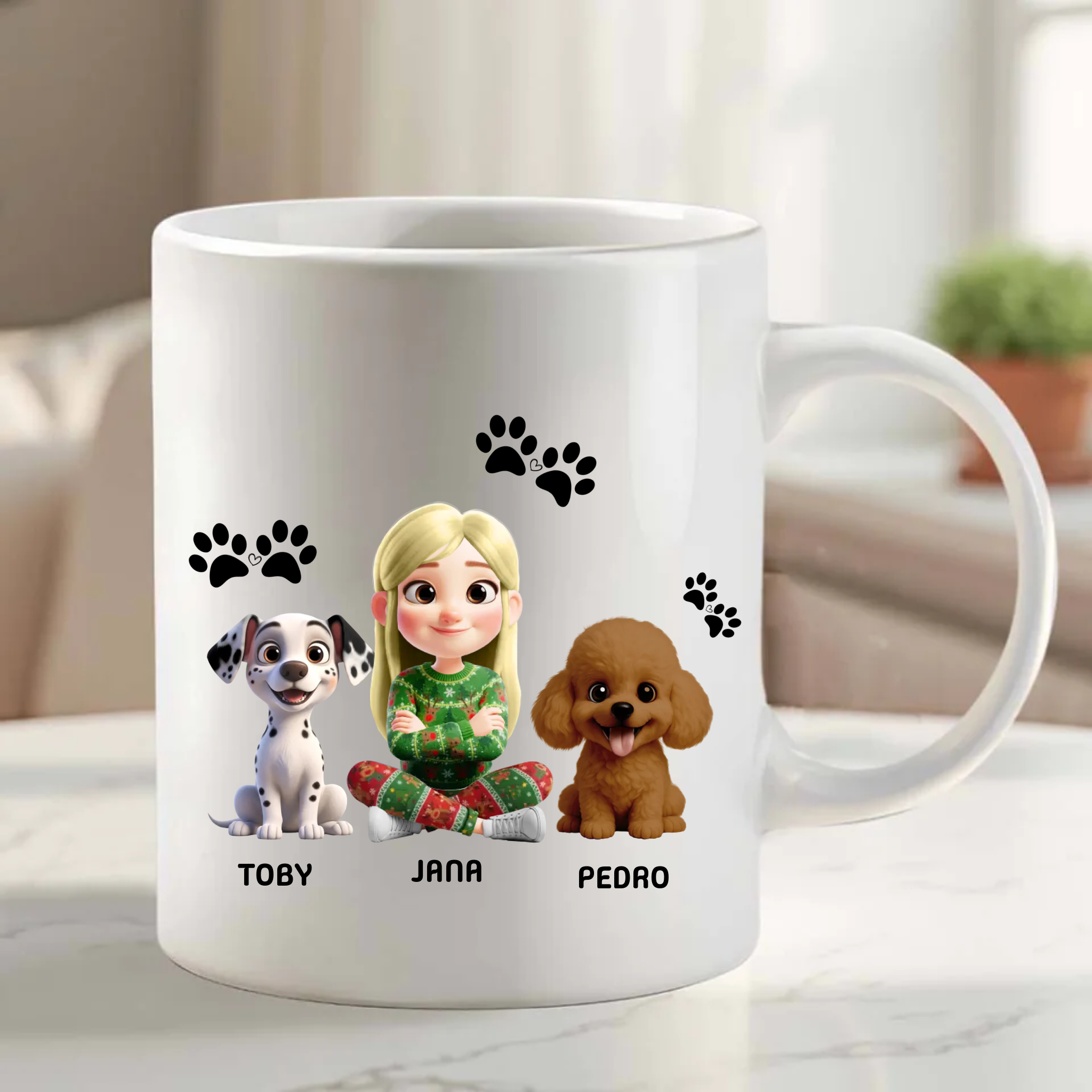 Taza Personalizada «Mi Familia Peluda» 🐶🐱 Tú + Tus Mascotas (Perros y Gatos) | Diseño Avatar 3D