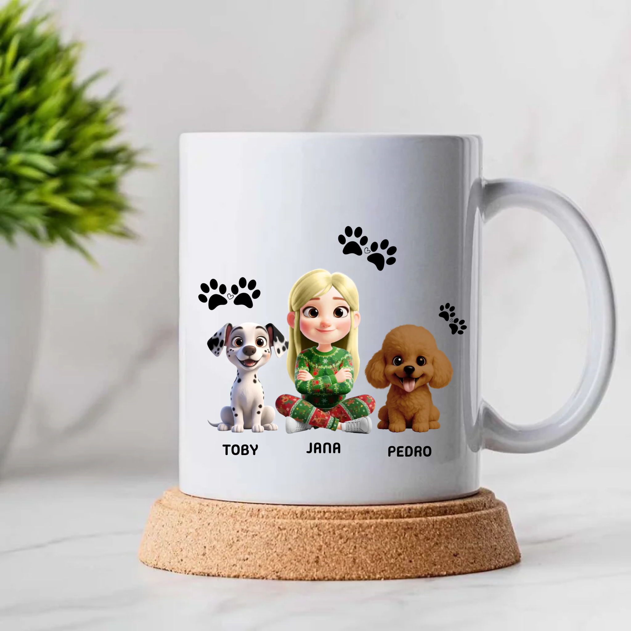 Taza Personalizada «Mi Familia Peluda» 🐶🐱 Tú + Tus Mascotas (Perros y Gatos) | Diseño Avatar 3D