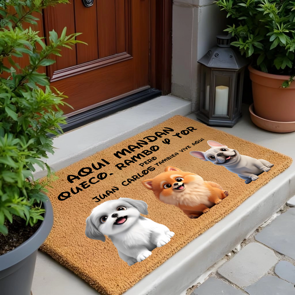 🐾 Felpudo de Fibra de Coco Personalizado – AQUI MANDA TU PERRO | Más de 50 Razas