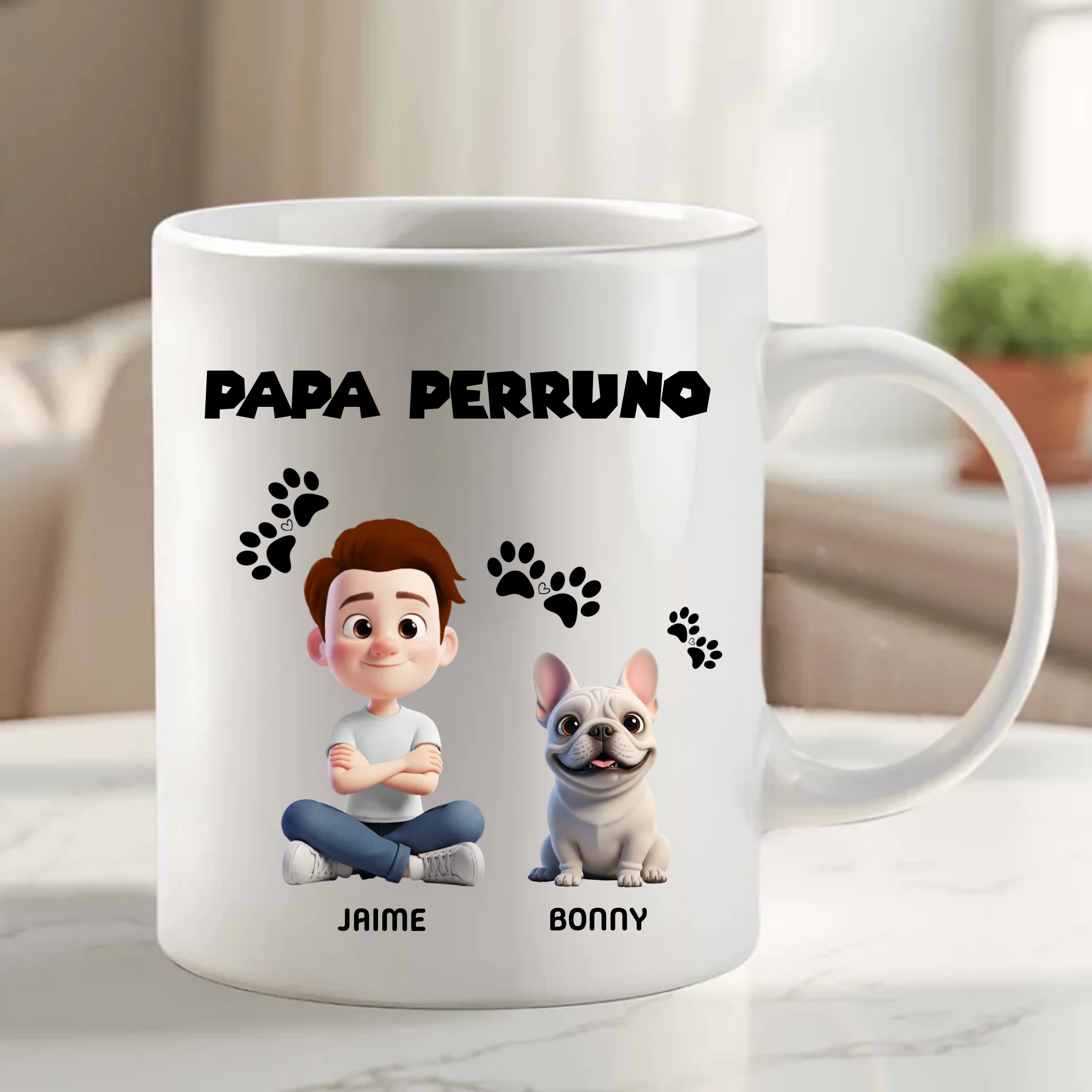 Taza Personalizada «Mama o Papa PERRUNOS» 🐶🐱 Tú + Tus Mascotas (Perros y Gatos)