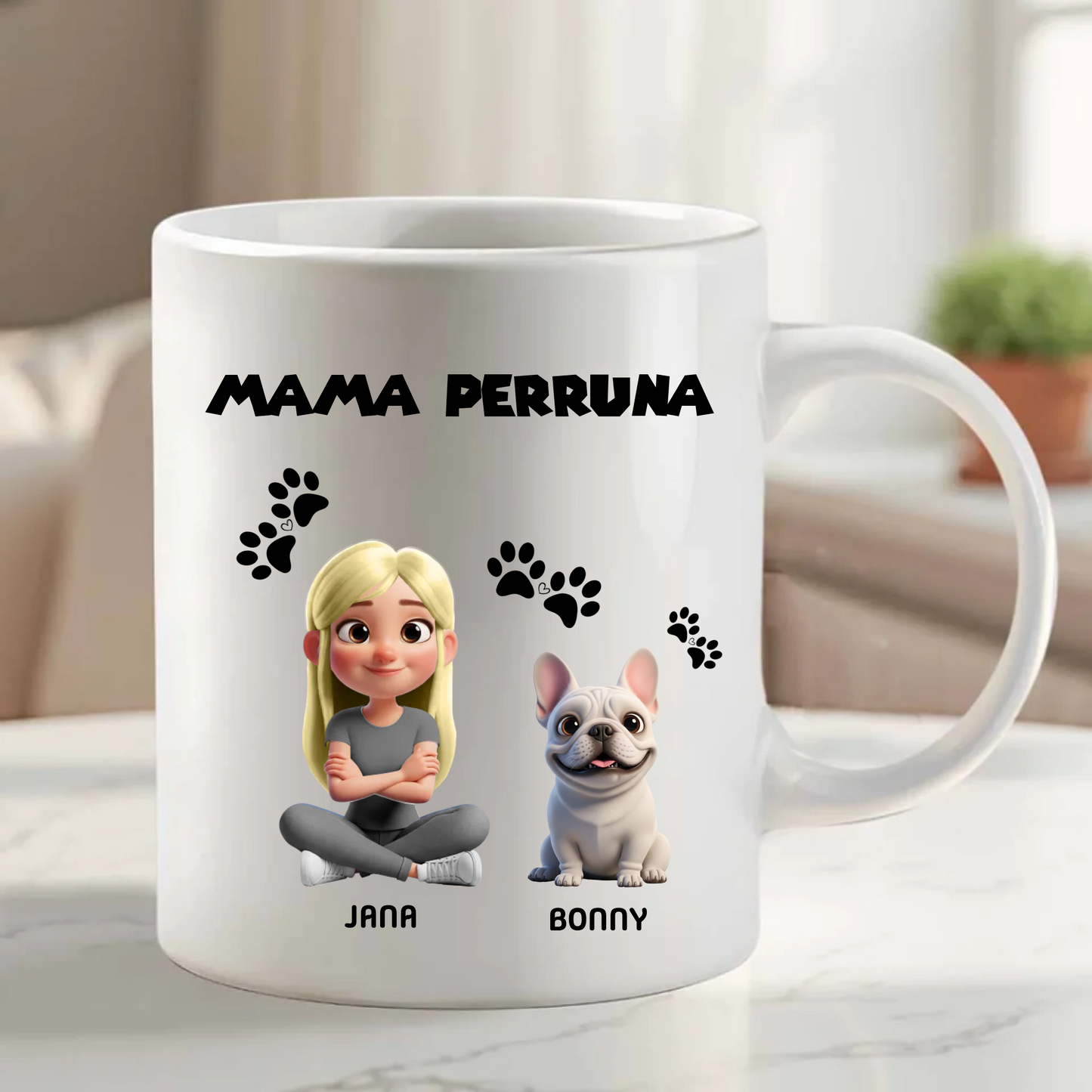 Taza Personalizada «Mama o Papa PERRUNOS» 🐶🐱 Tú + Tus Mascotas (Perros y Gatos)