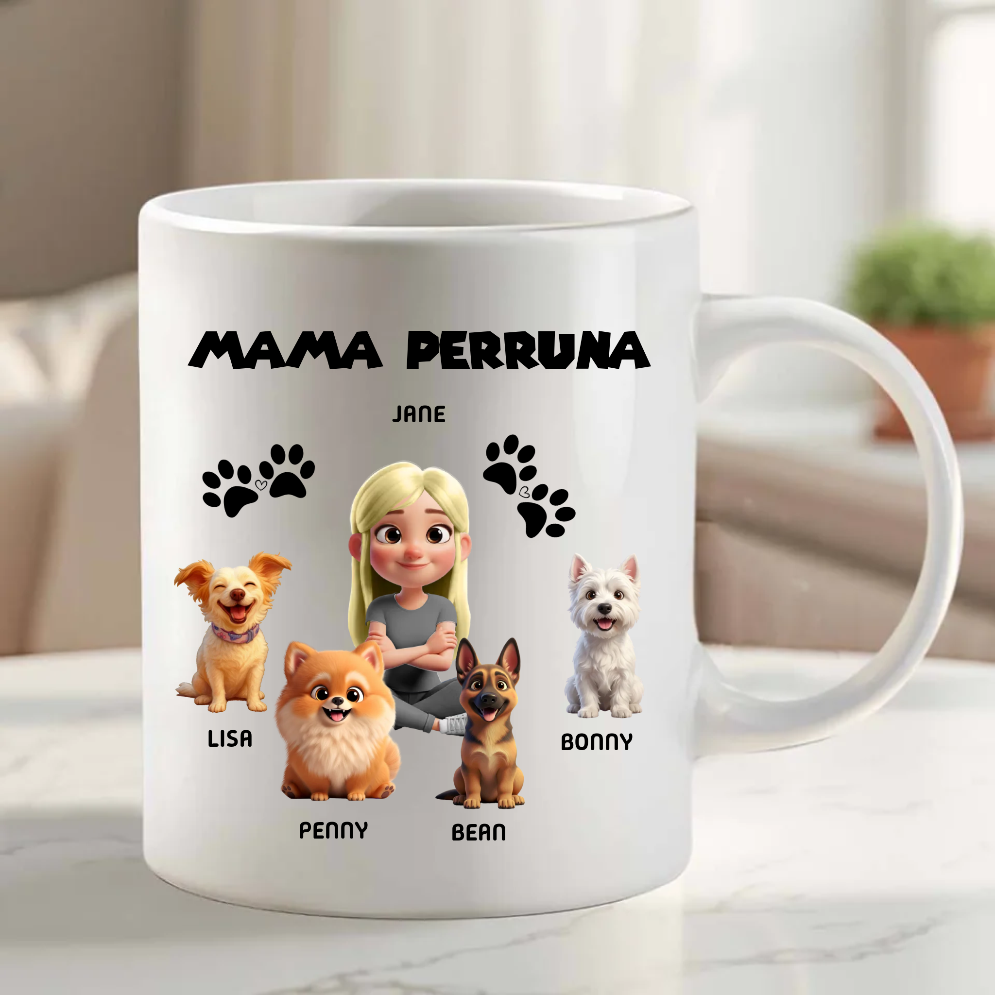 Taza Personalizada «Mama o Papa PERRUNOS» 🐶🐱 Tú + Tus Mascotas (Perros y Gatos)