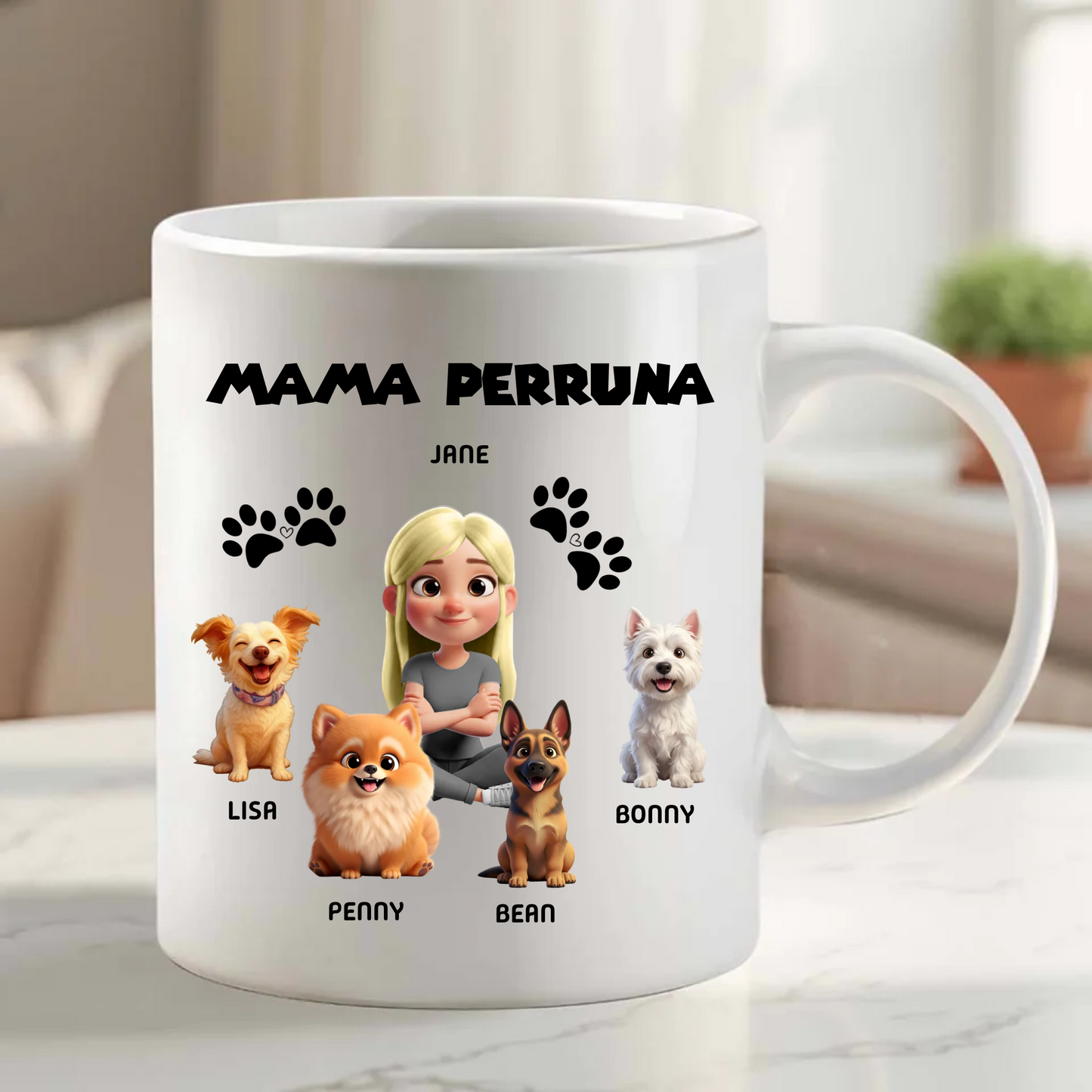 Taza Personalizada «Mama o Papa PERRUNOS» 🐶🐱 Tú + Tus Mascotas (Perros y Gatos)