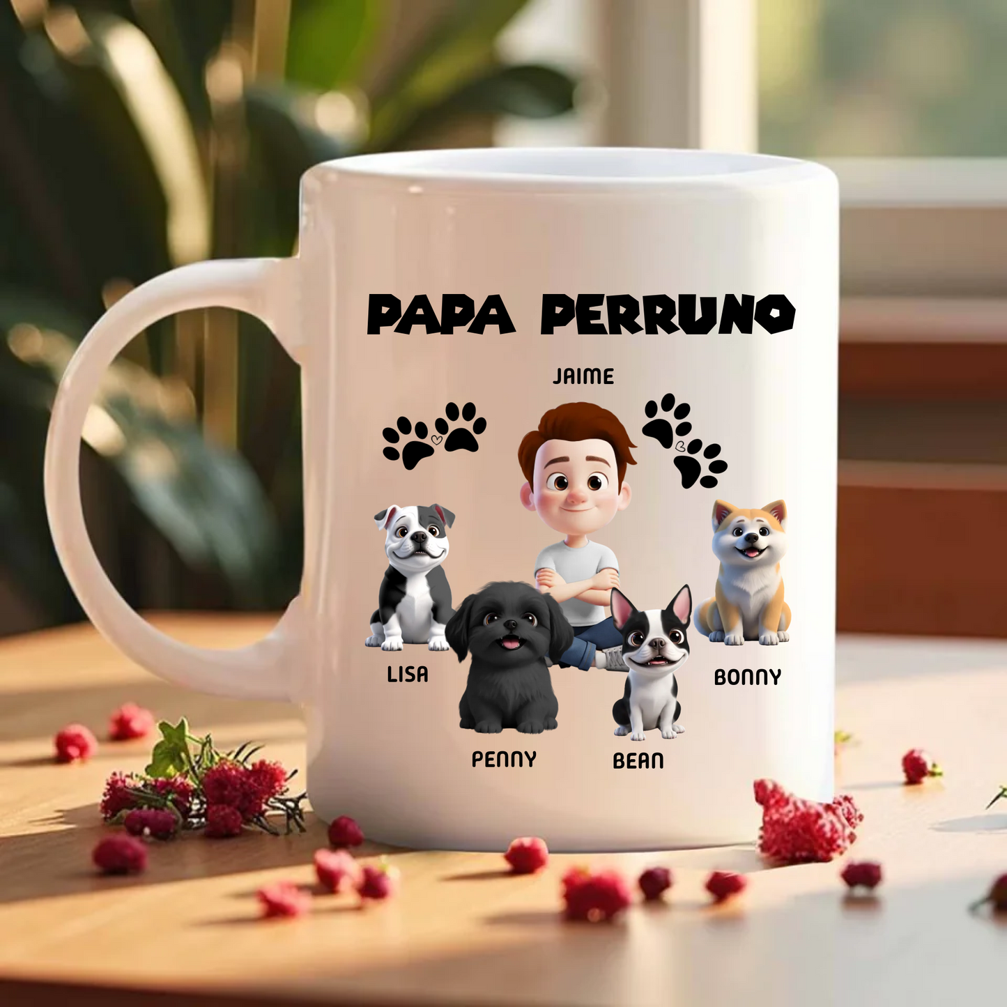Taza Personalizada «Mama o Papa PERRUNOS» 🐶🐱 Tú + Tus Mascotas (Perros y Gatos)