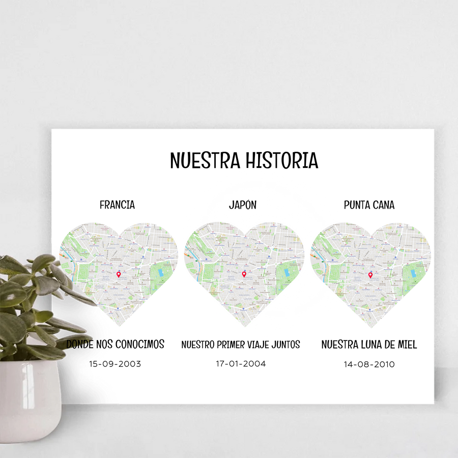 Cuadro personalizado Nuestra historia con vuestros mapas