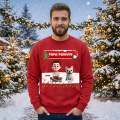 Sudadera Navideña Personalizada "Mamá y Papá Perruno" | Regalo para Dueños de Perros | Diseño Cartoon 3D con Nombre