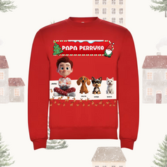Sudadera Navideña Personalizada "Mamá y Papá Perruno" | Regalo para Dueños de Perros | Diseño Cartoon 3D con Nombre