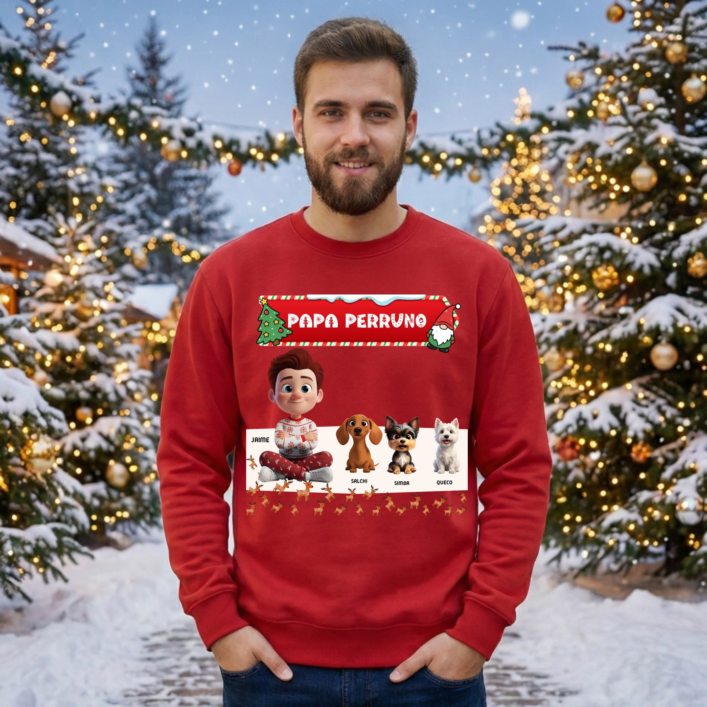 Sudadera Navideña Personalizada "Mamá y Papá Perruno" | Regalo para Dueños de Perros | Diseño Cartoon 3D con Nombre