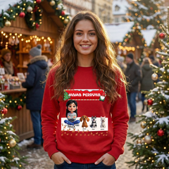 Sudadera Navideña Personalizada "Mamá y Papá Perruno" | Regalo para Dueños de Perros | Diseño Cartoon 3D con Nombre