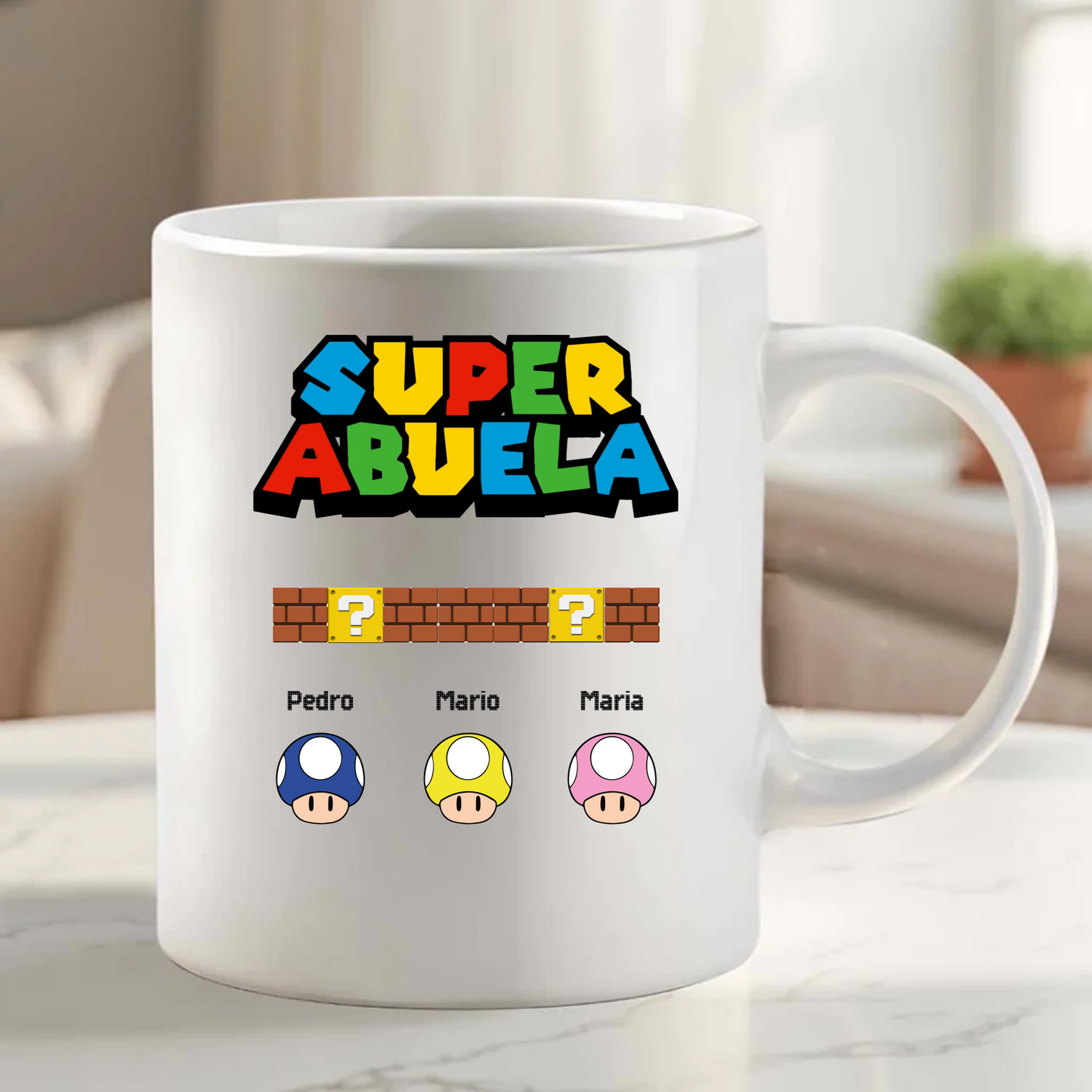 Taza Personalizada "Super Mamá & Abuela" – Estilo Retro Gamer 🍄
