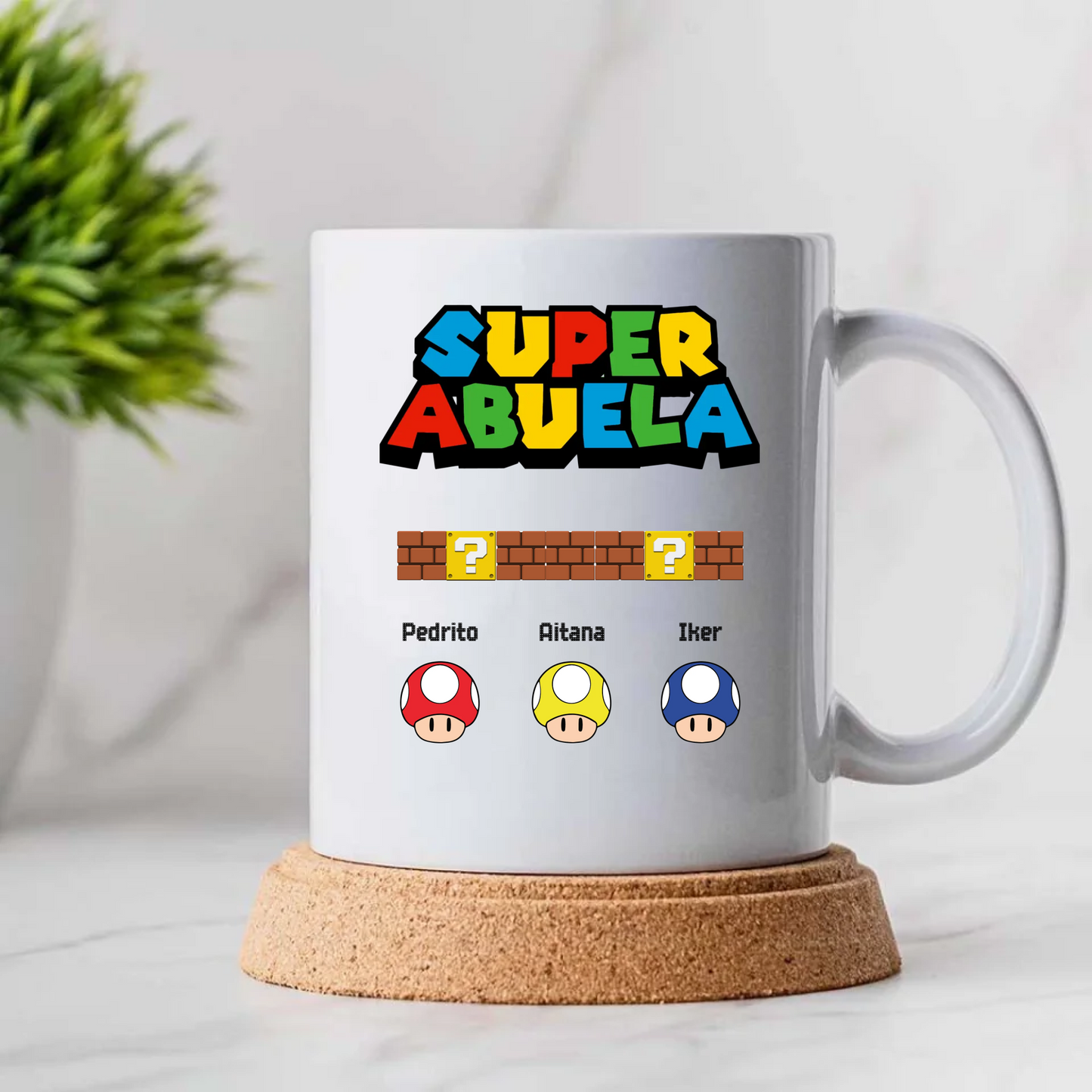 Taza Personalizada "Super Mamá & Abuela" – Estilo Retro Gamer 🍄