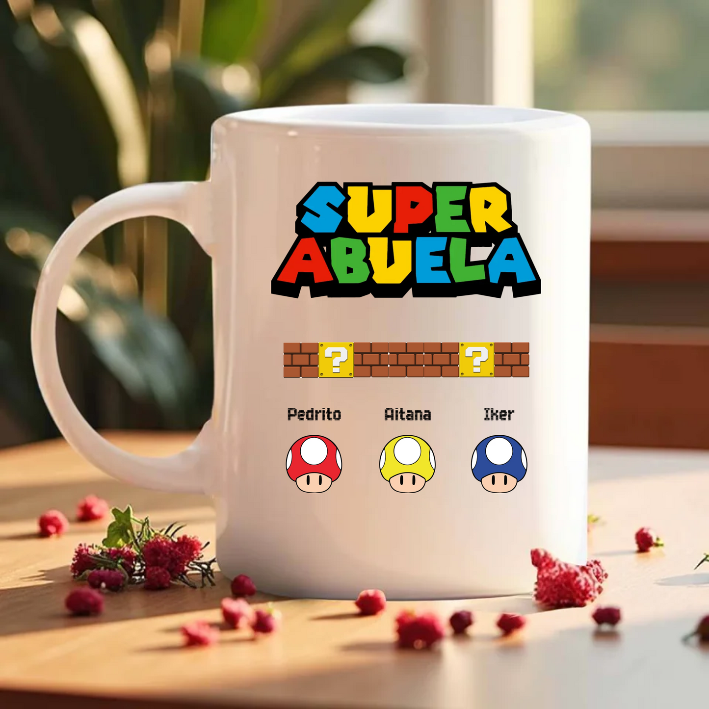 Taza Personalizada "Super Mamá & Abuela" – Estilo Retro Gamer 🍄