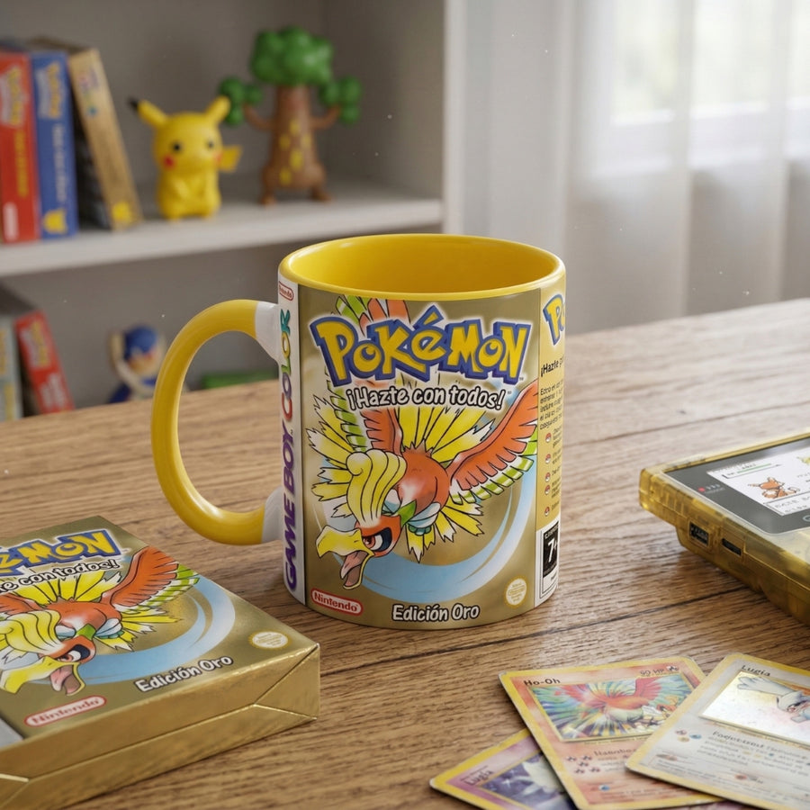 Taza Pokémon Edición Oro Game Boy Color retro con Ho-Oh de Regalikos
