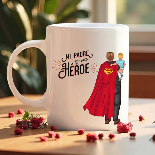 ☕ Papá Héroe Personalizado – Taza Blanca 350 ml