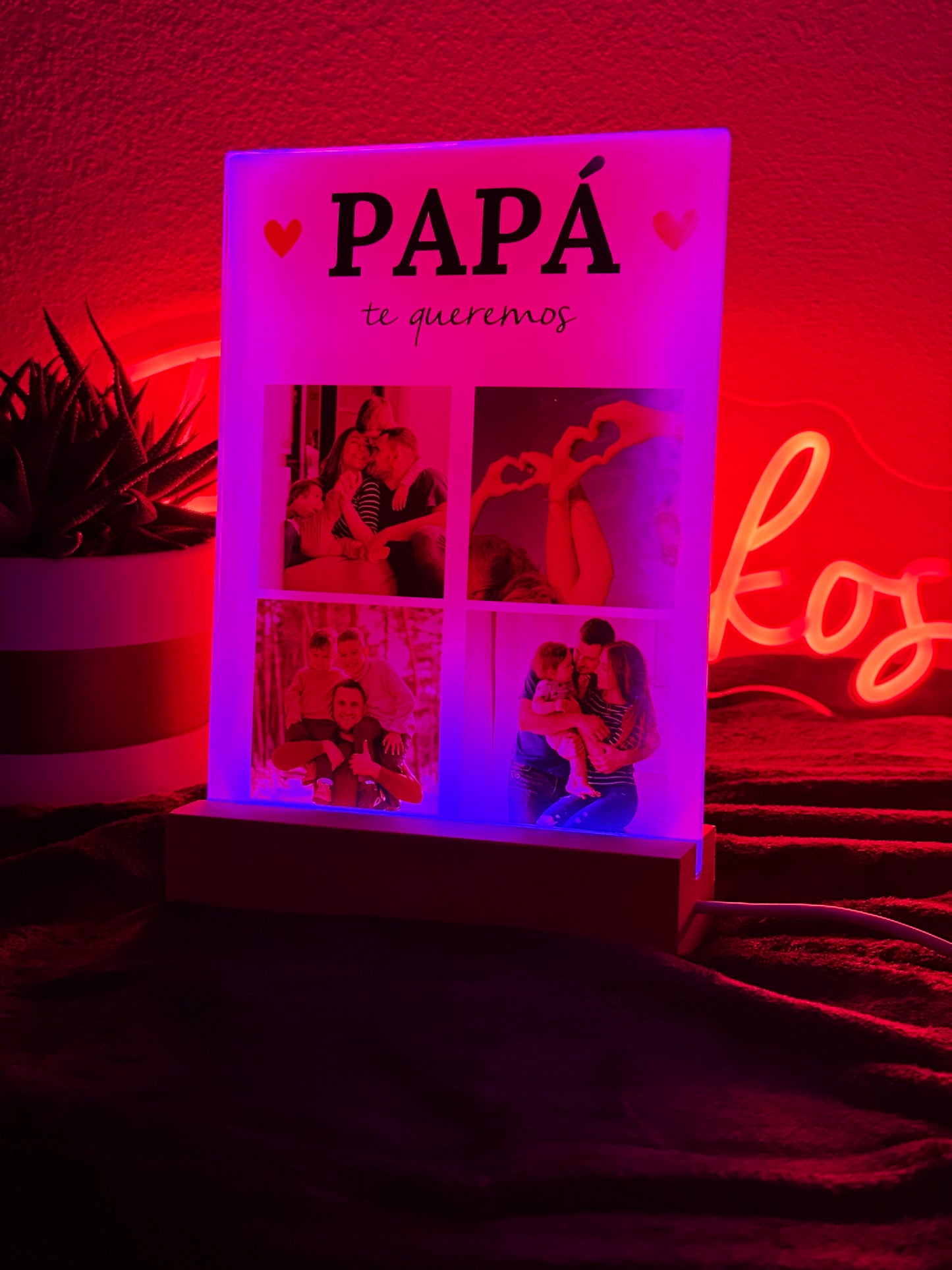 Luminária LED personalizada para o pai – com fotos, frase e música no NFC