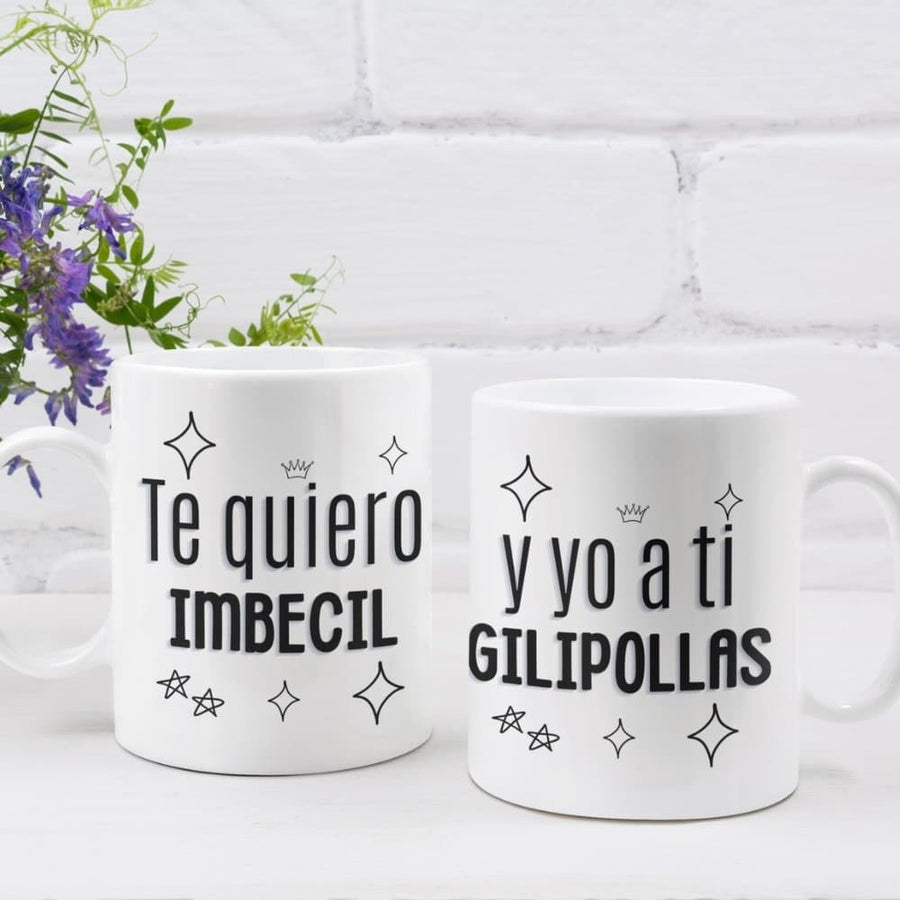 Pack 2 tazas Te quiero imbécil, y yo a ti gilipollas