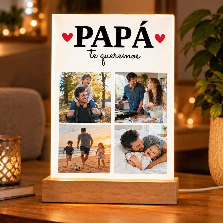 Lámpara LED personalizada para papá con cuatro fotos familiares