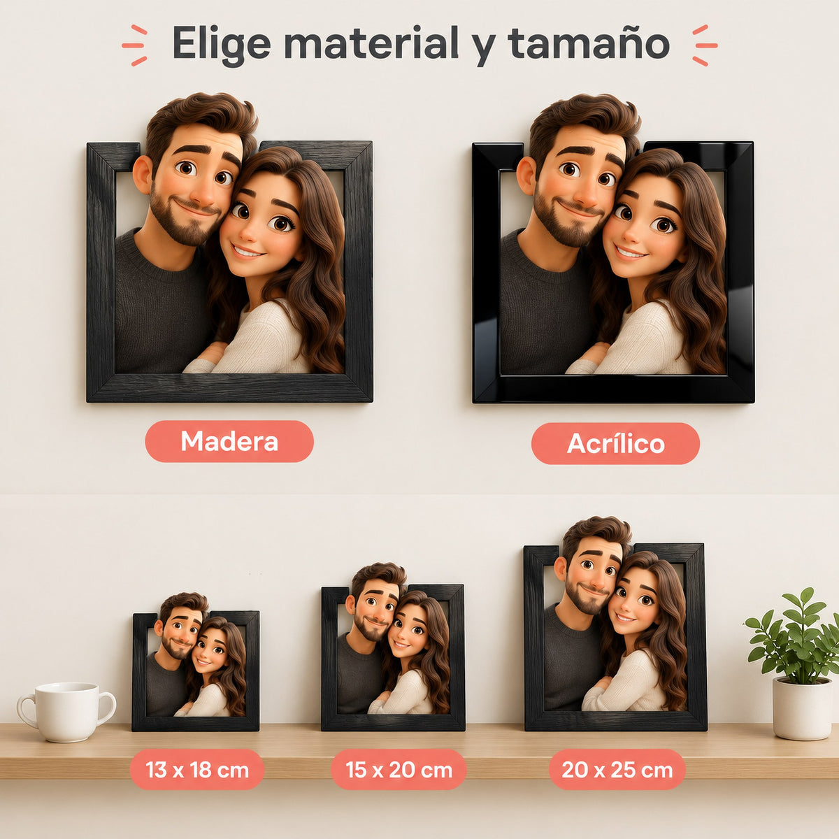 Marco 3D personalizado con tu foto estilo Pixar