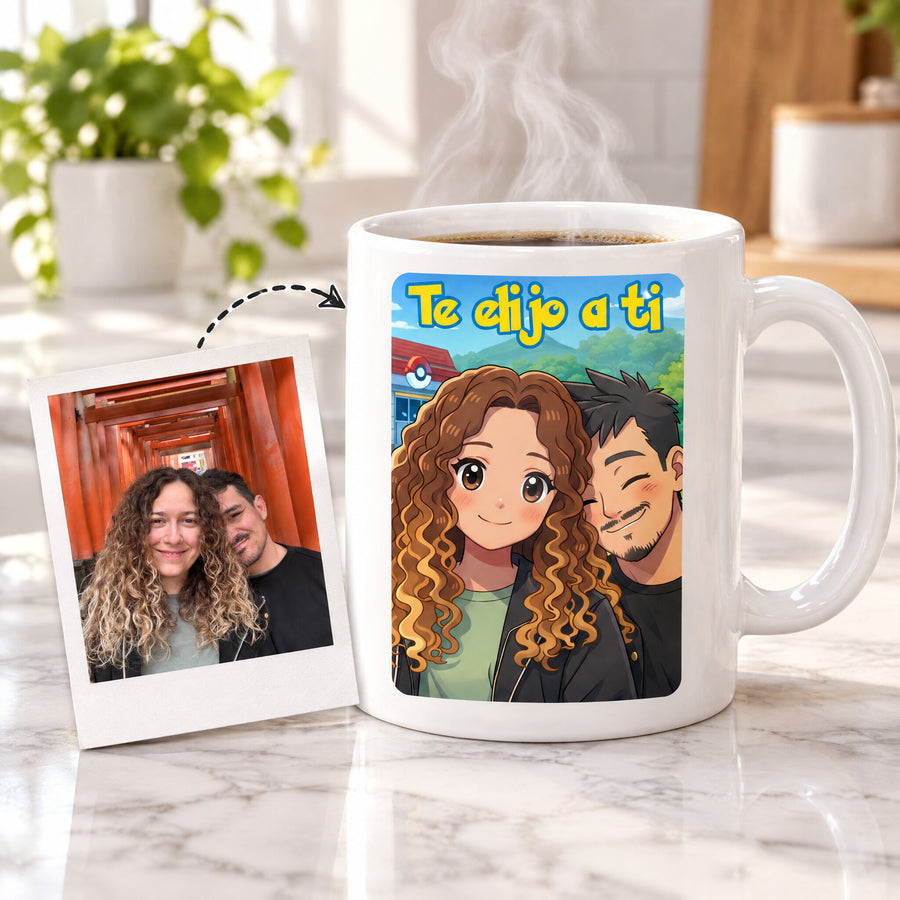 Taza Entrenador Favorito: tu foto convertida en ilustración anime estilo Pokémon
