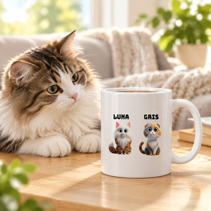 Taza de gatos personalizada en un salón acogedor